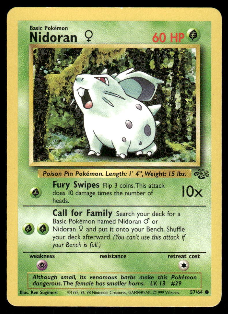 Pokemon Cards Nidoran F 57/64 Unlimited Jungle WOTC Common LP0