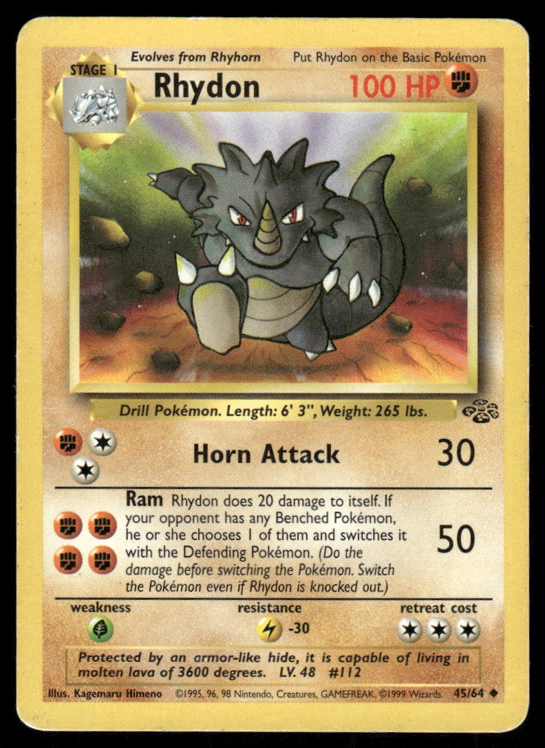 Pokemon Cards Rhydon 45/64 Unlimited Jungle WOTC Uncommon MP0