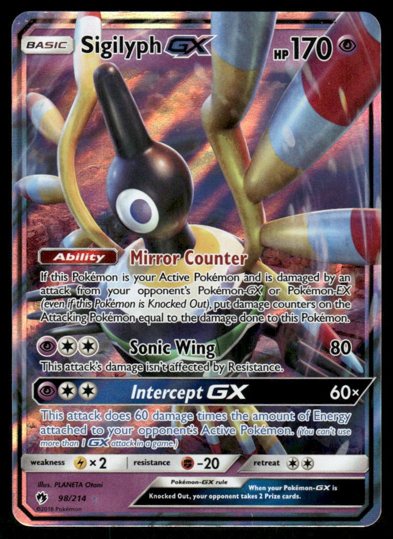Pokemon Cards Sigilyph GX 98/214 Lost Thunder Holo Rare GX NM0