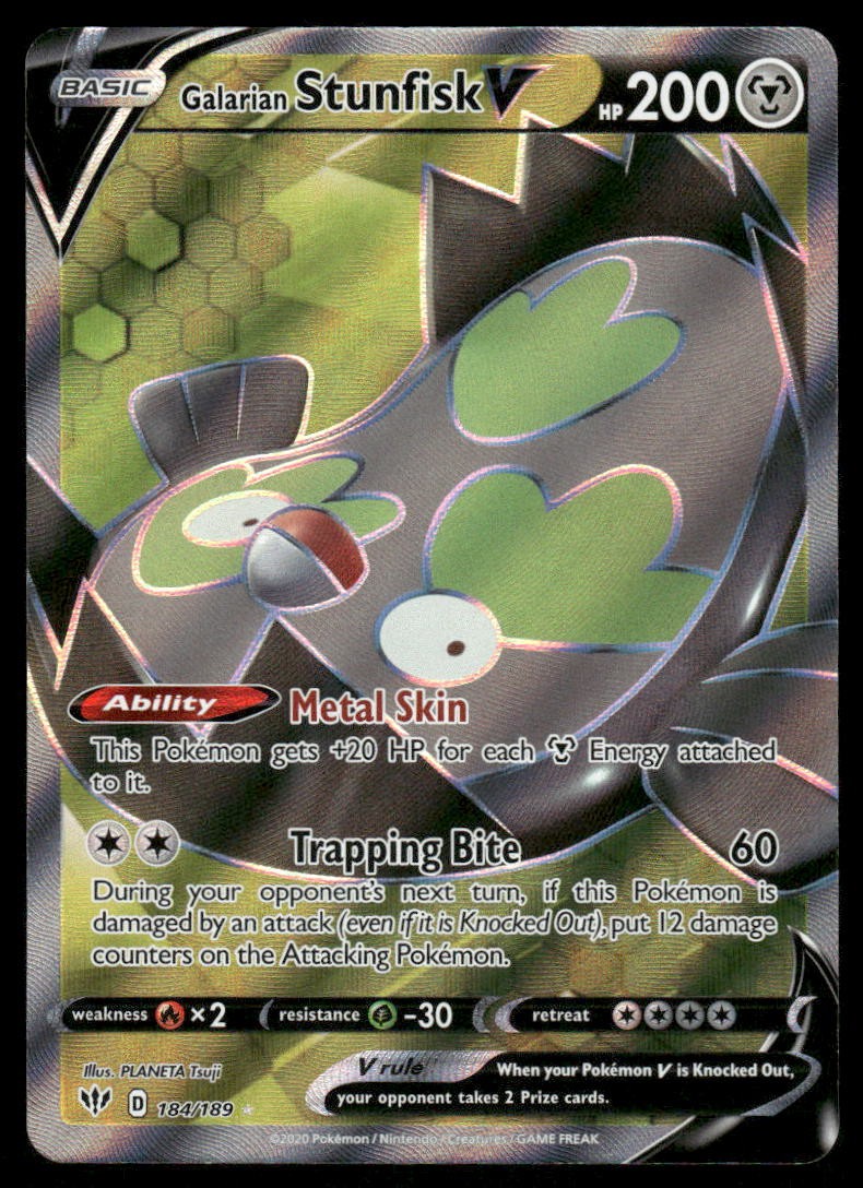 Pokemon Cards Galarian Stunfisk V 184/189 Darkness Ablaze Rare Ultra NM0
