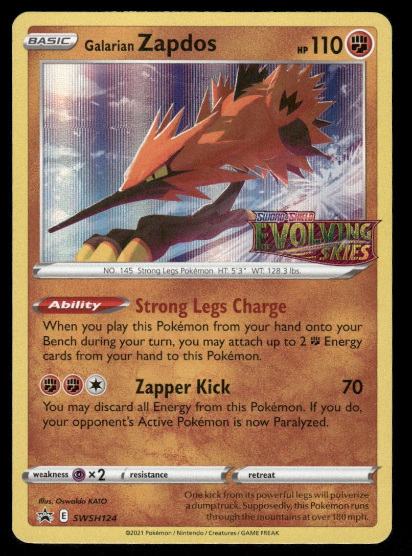 Pokemon Cards Galarian Zapdos SWSH124 SWSH PRE RELEASE Black Star Promo NM0