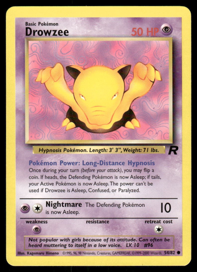 Pokemon Cards Drowzee 54/82 UNLIMITED Team Rocket WOTC Common NM0