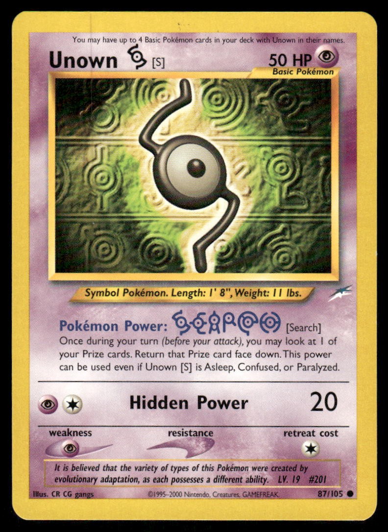 Pokemon Cards Unown [S] 87/105 UNLIMITED Neo Destiny WOTC Common NM0