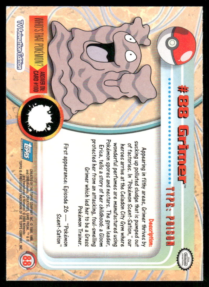Pokemon Cards Grimer #88 Topps Trading Cards Series 2 NM *21