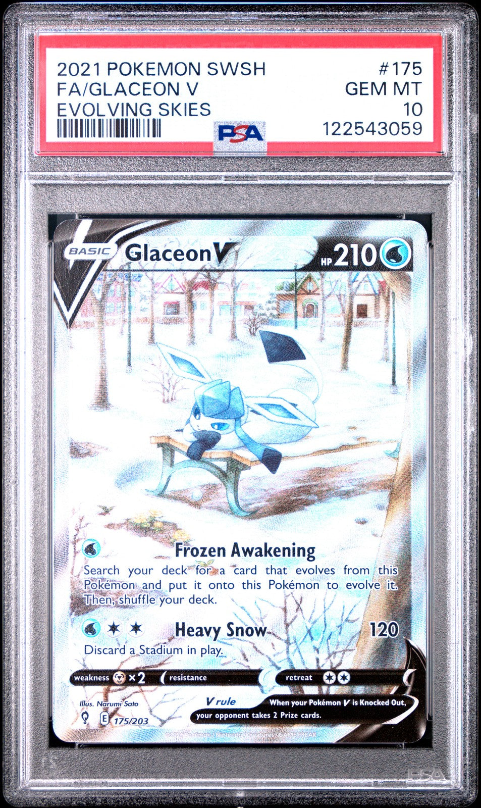 Pokemon Card Glaceon V 175/203 Alt Art SWSH Evolving Skies PSA 100
