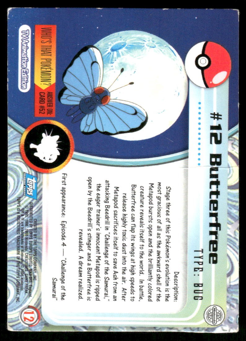 Pokemon Cards Butterfree #12 Topps Trading Cards Series 1 HP1