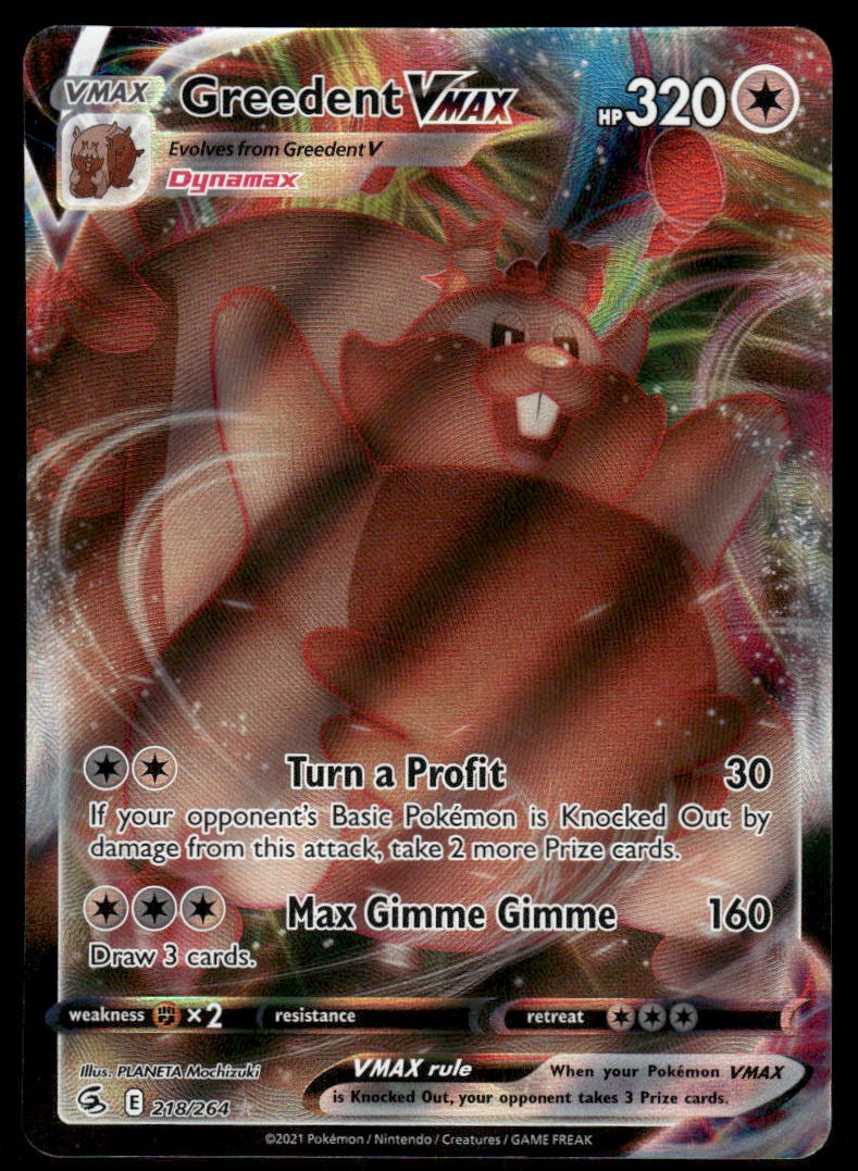 Pokemon Cards Greedent VMAX 218/264 Fusion Strike Holo Rare VMAX NM0