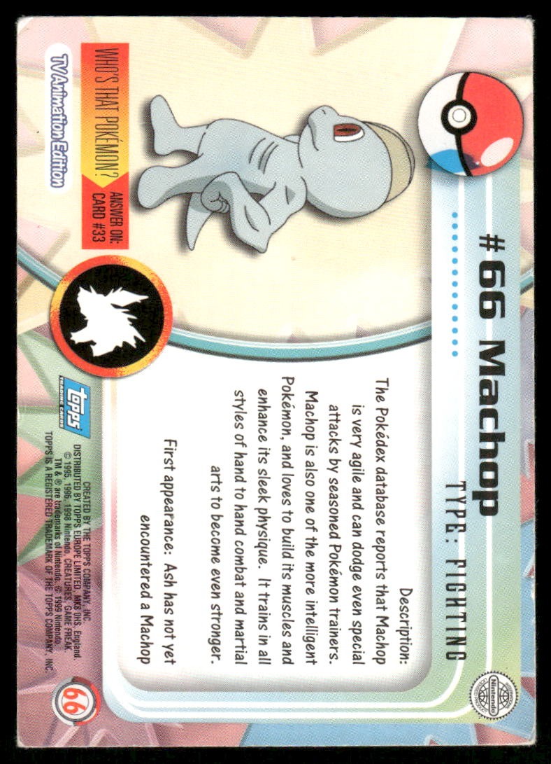 Pokemon Cards Machop #66 Topps Trading Cards Series 1 LP *11