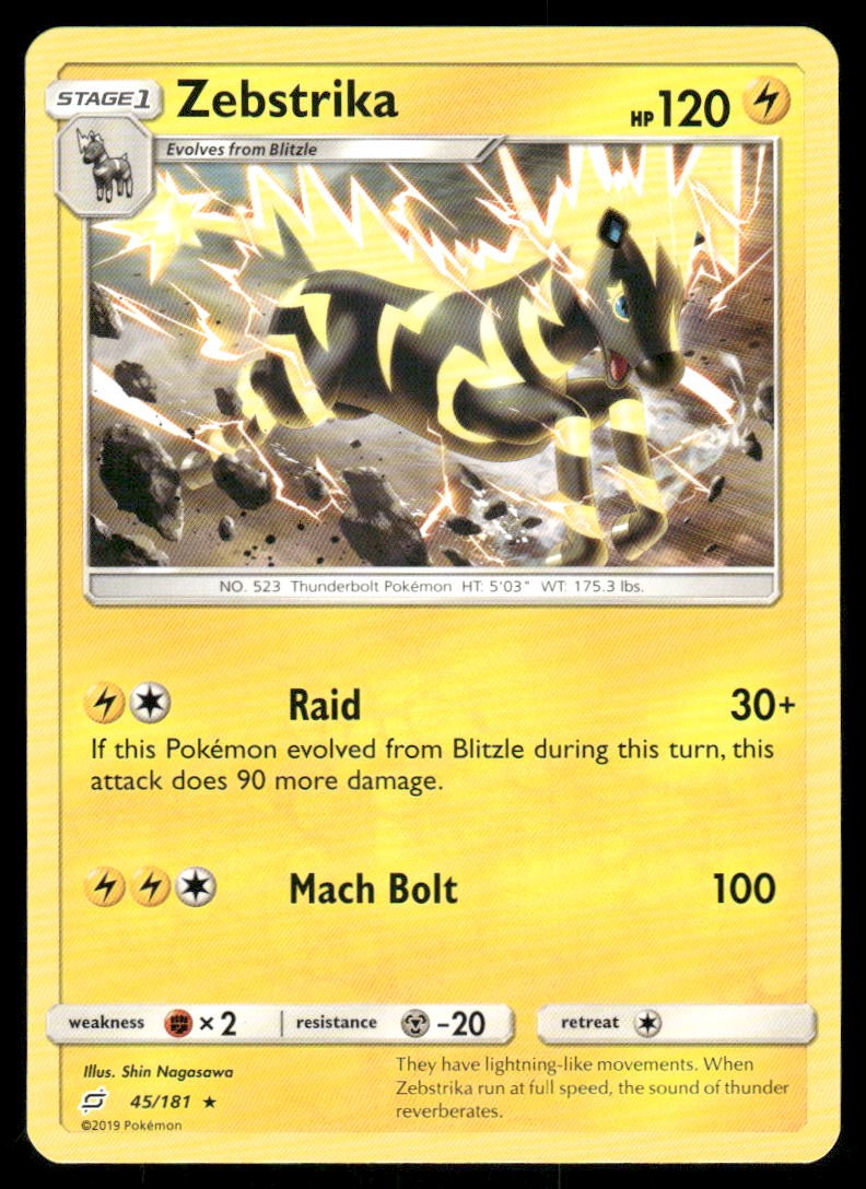 Pokemon Cards Zebstrika 45/181 Team Up Sun & Moon Rare NM0