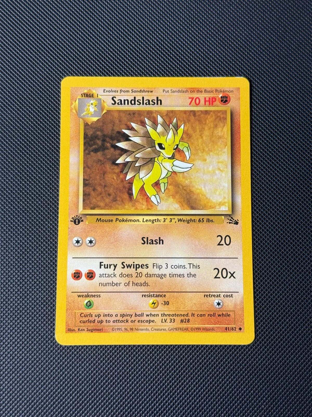 Sandslash 41/62 1st Edition Pokémon Card Fossil Uncommon WOTC NM0