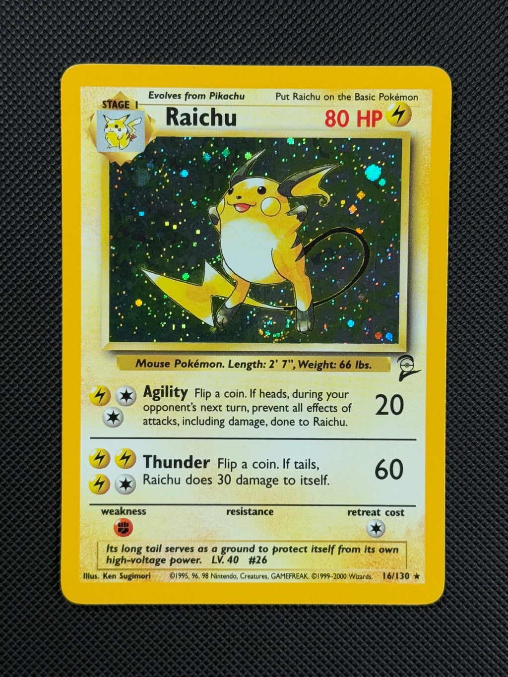 Pokémon Cards Raichu 16/130 Base Set 2 WOTC Holo Rare1