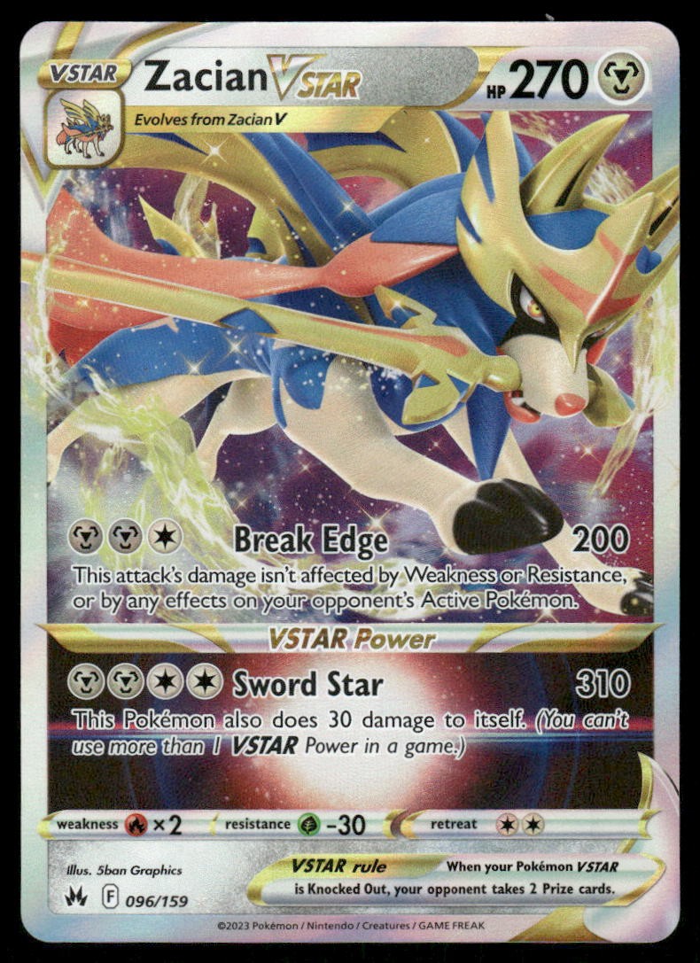 Pokemon Cards Zacian VSTAR 096/159 Crown Zenith Holo Rare VSTAR NM0