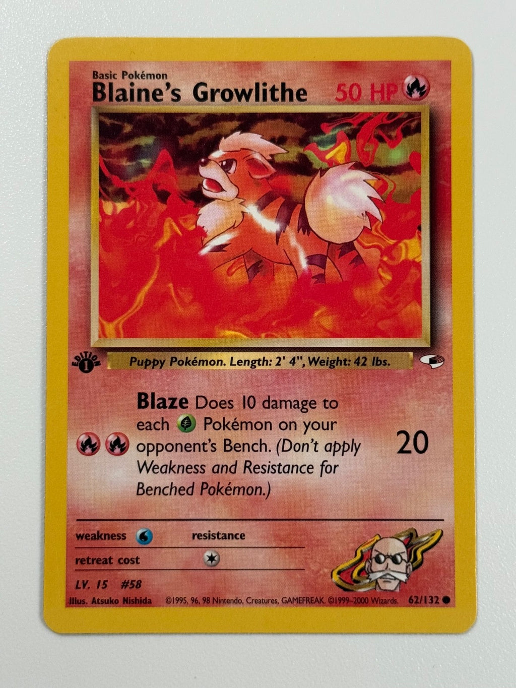 Pokémon Cards Blaine's Growlithe 62/132 1ST EDITION Gym Heroes WOTC Common0