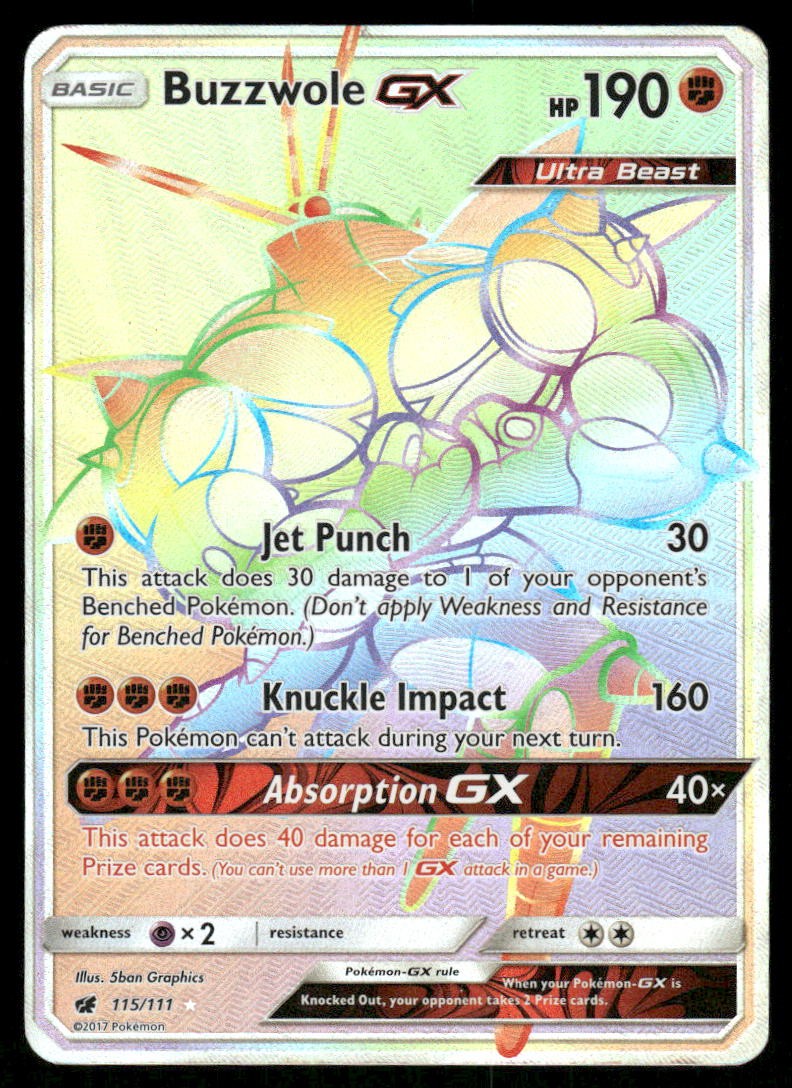 Pokemon Cards Buzzwole GX 115/111 Crimson Invasion Rare Rainbow NM0