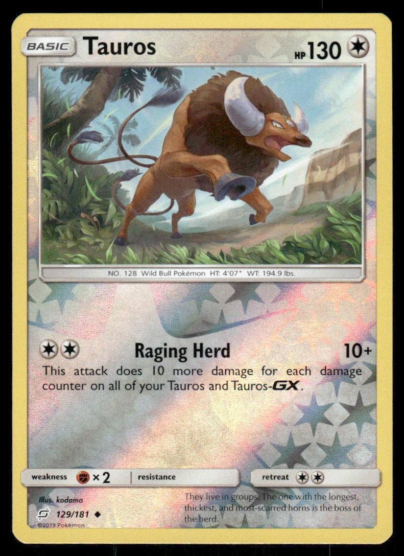 Pokemon Cards Tauros 129/181 Reverse Holo Team Up Sun & Moon NM0