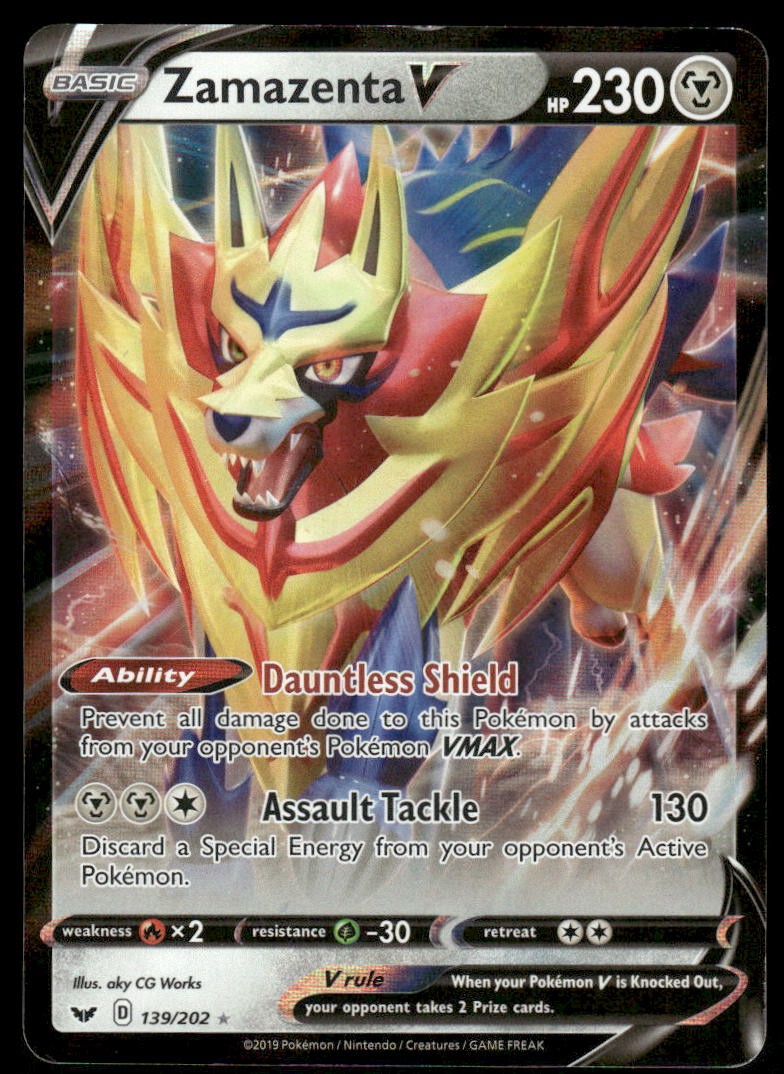 Pokemon Cards Zamazenta V 139/202 Sword & Shield Holo Rare V LP0