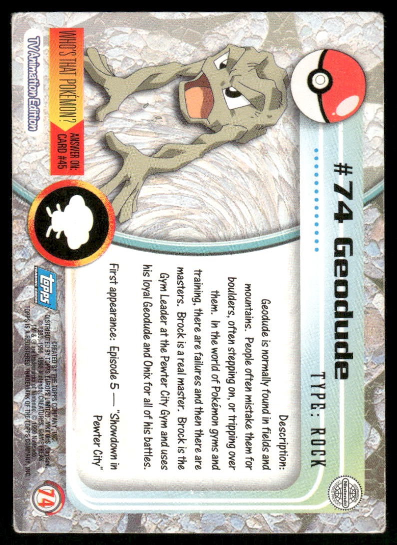 Pokemon Cards Geodude #74 Topps Trading Cards Series 1 LP *11