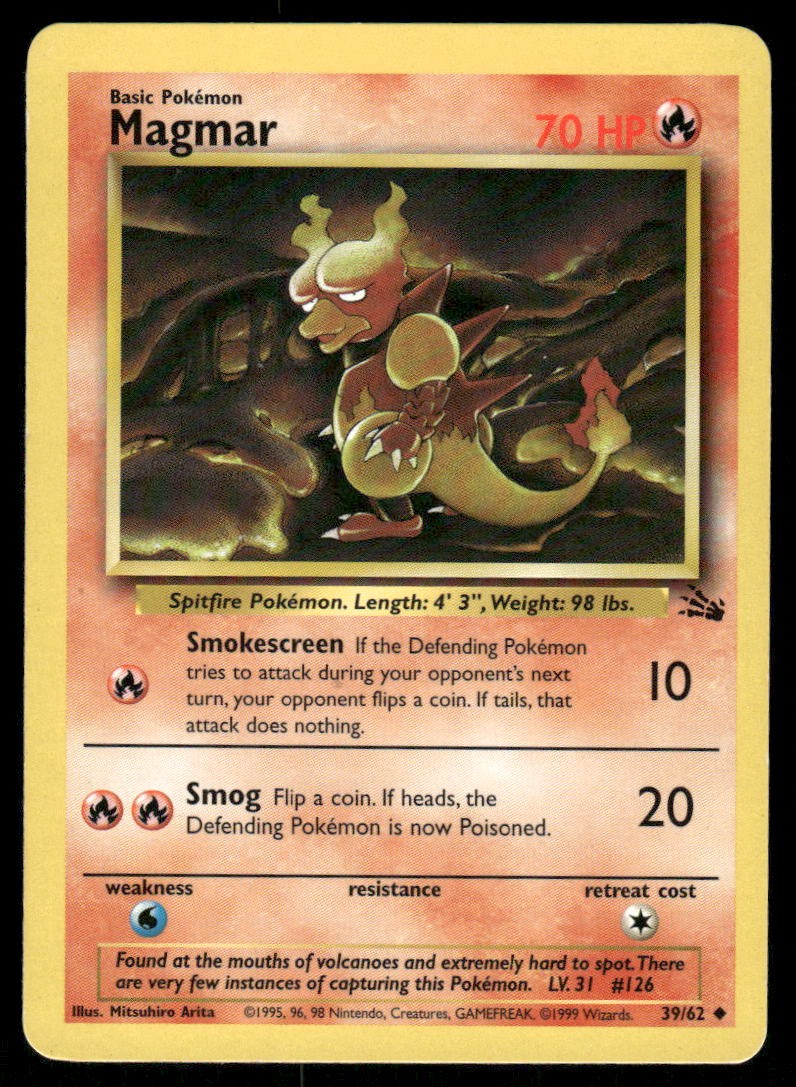 Pokemon Cards Magmar 39/62 UNLIMITED Fossil WOTC Uncommon LP0