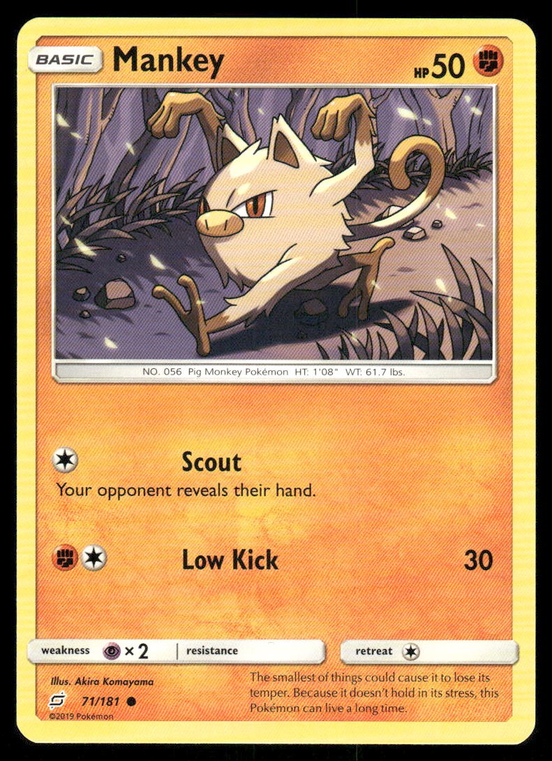 Pokemon Cards Mankey 71/181 Team Up Sun & Moon Common NM0