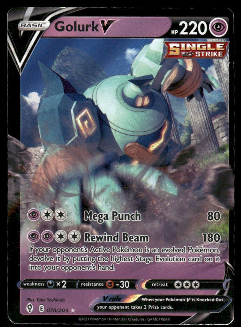 Pokemon Cards Golurk V 070/203 Evolving Skies Holo Rare V NM *10