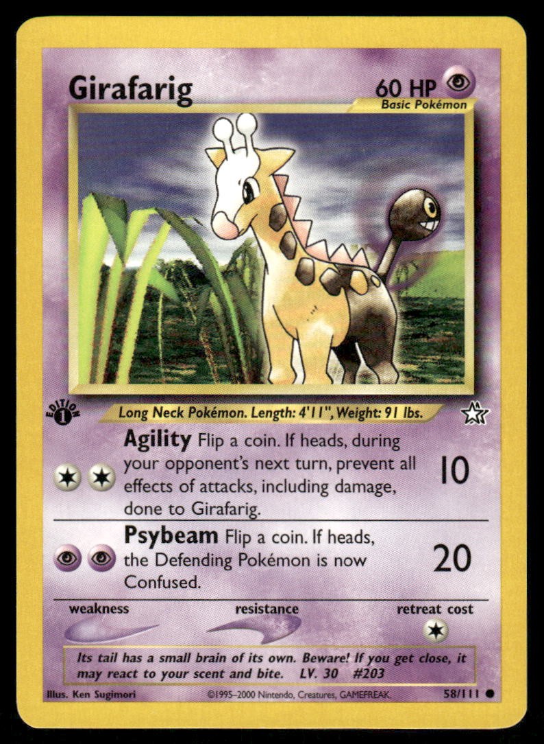 Pokemon Cards Girafarig 58/111 1ST EDITION Neo Genesis WOTC Common NM *20