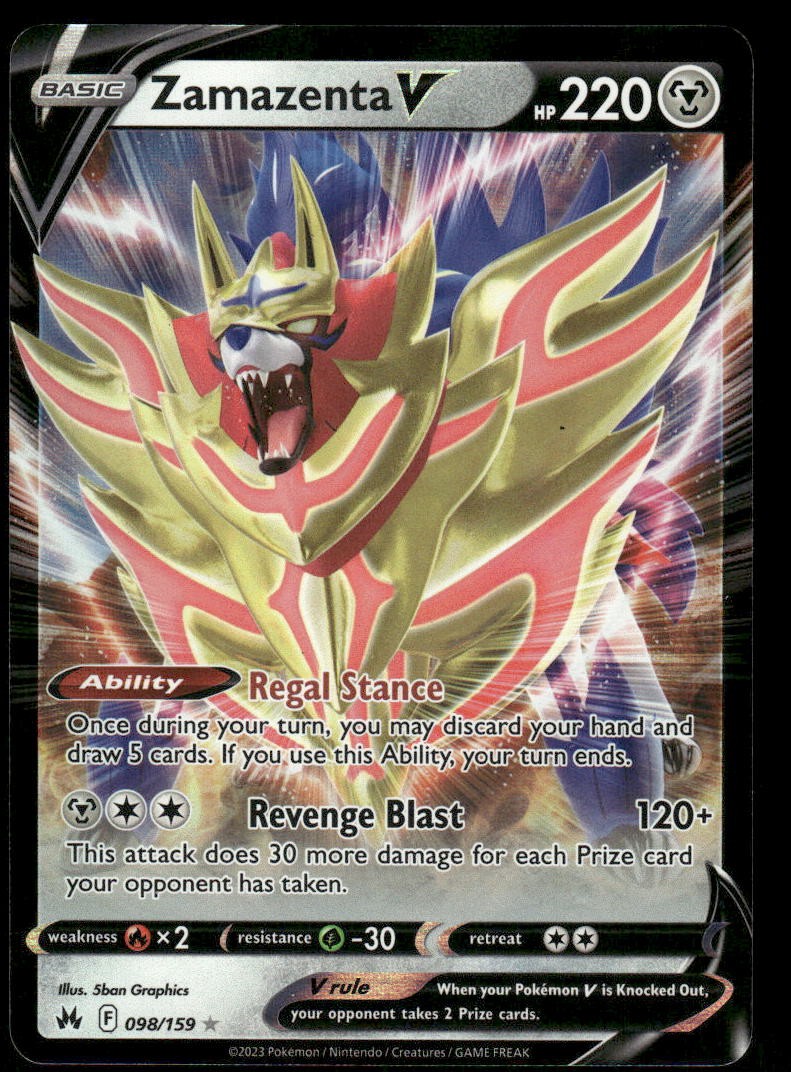 Pokemon Cards Zamazenta V 098/159 Crown Zenith Holo Rare V NM *20