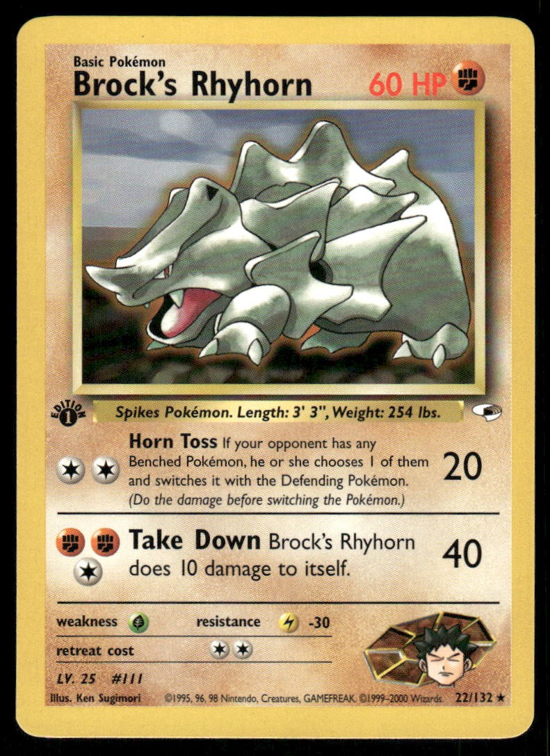 Pokemon Cards Brock's Rhyhorn 22/132 1ST EDITION Gym Heroes WOTC Rare NM0