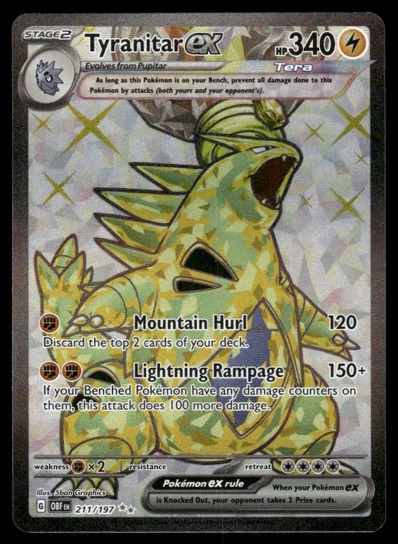 Pokemon Cards Tyranitar ex 211/197 Obsidian Flames Ultra Rare NM0