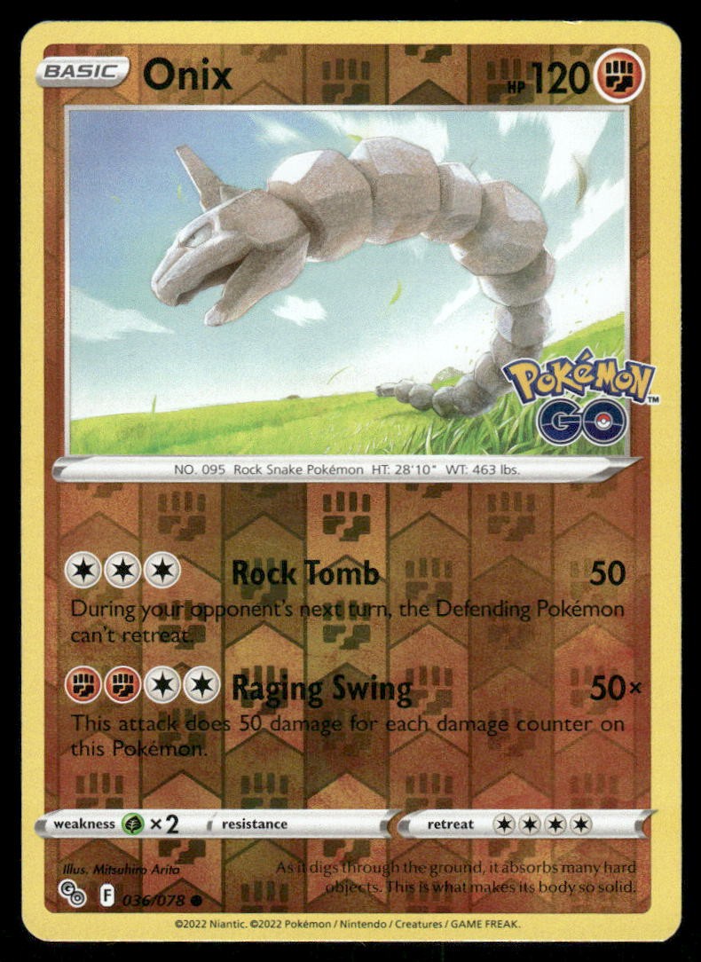 Pokemon Cards Onix 036/078 Reverse Holo Pokemon GO Common NM0
