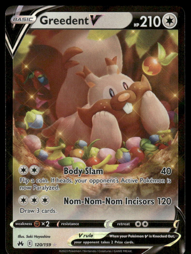 Pokemon Cards Greedent V 120/159 Crown Zenith Holo Rare V NM0