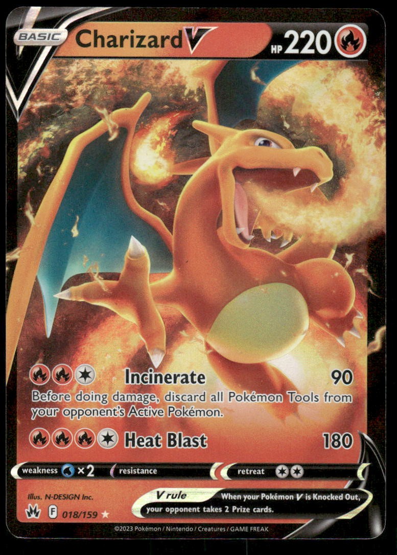 Pokemon Cards Charizard V 018/159 Crown Zenith Holo Rare V NM0