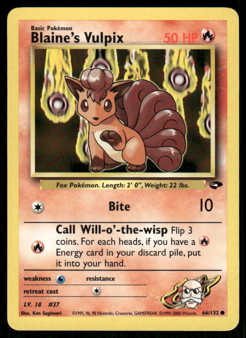 Pokemon Cards Blaine's Vulpix 66/132 UNLIMITED Gym Challenge WOTC Common NM0