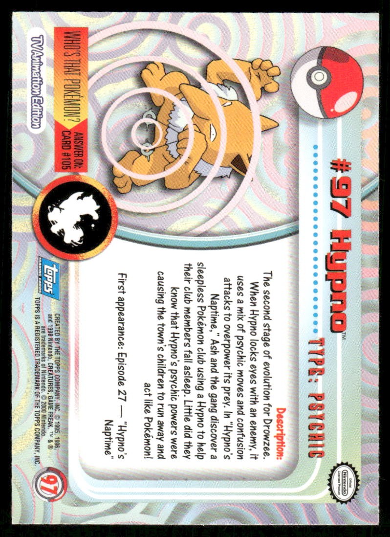 Pokemon Cards Hypno #97 Topps Trading Cards Series 2 NM *21