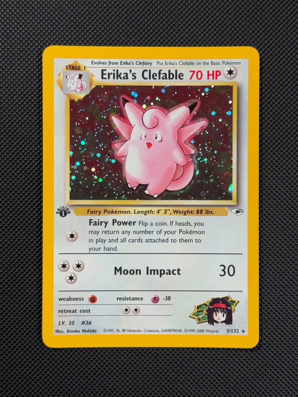 Pokémon Cards Erika's Clefable 3/132 1ST EDITION Gym Heroes WOTC Holo Rare1
