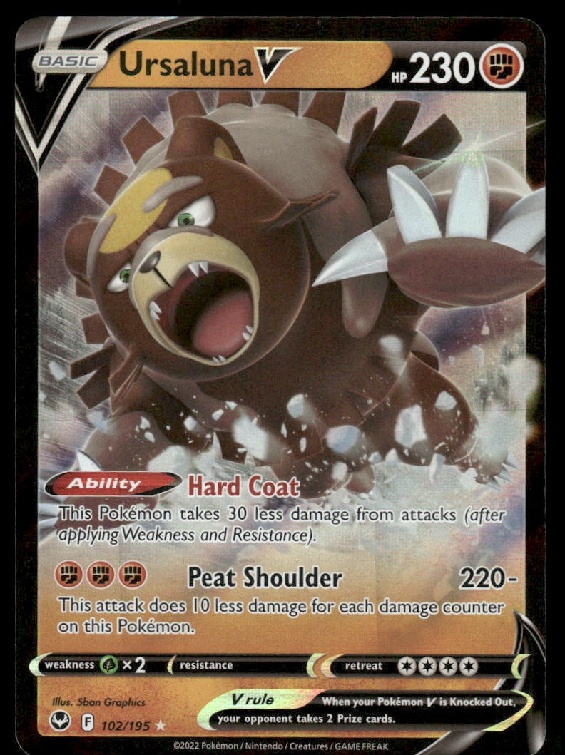 Pokemon Cards Ursaluna V 102/195 Silver Tempest Holo Rare V NM *30