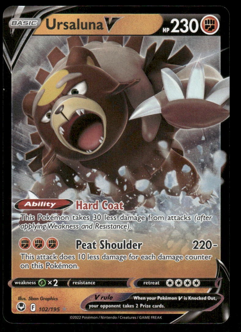 Pokemon Cards Ursaluna V 102/195 Silver Tempest Holo Rare V NM *20