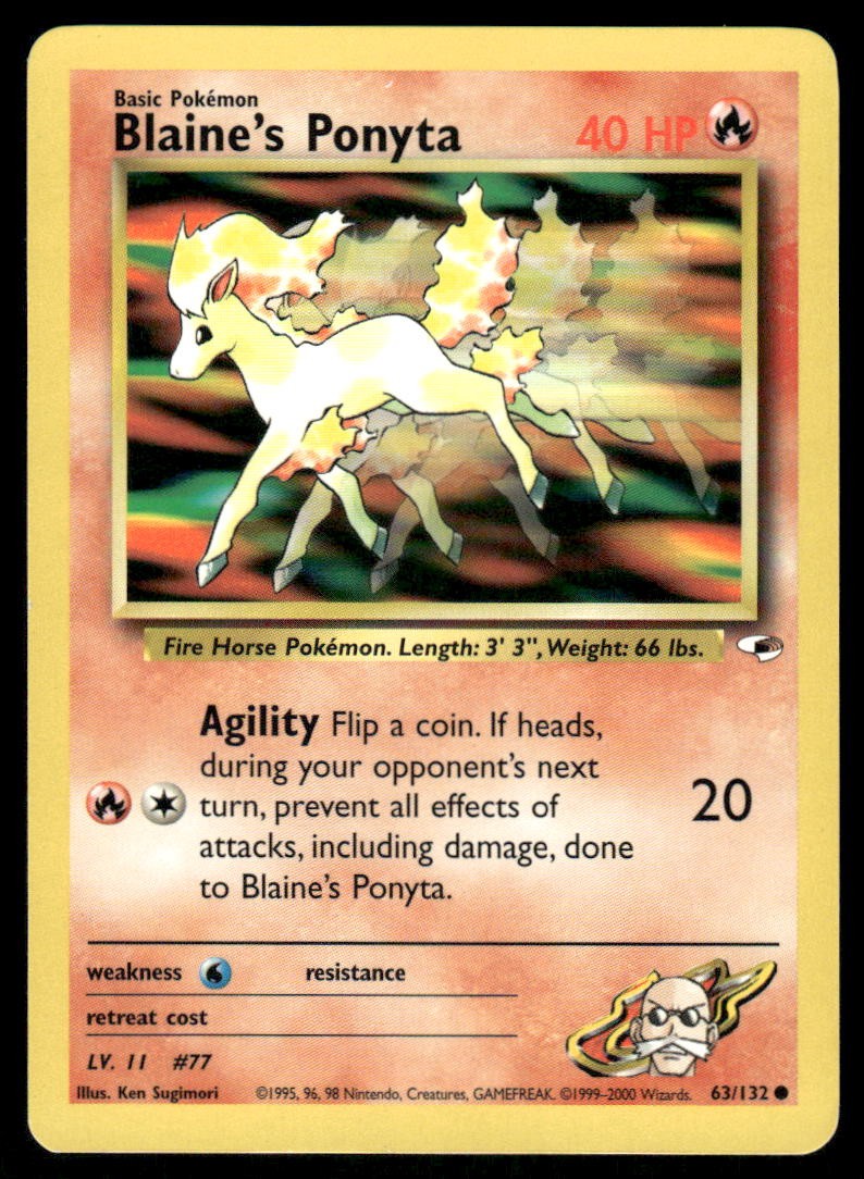 Pokemon Cards Blaine's Ponyta 63/132 Unlimited Gym Heroes WOTC Common LP0