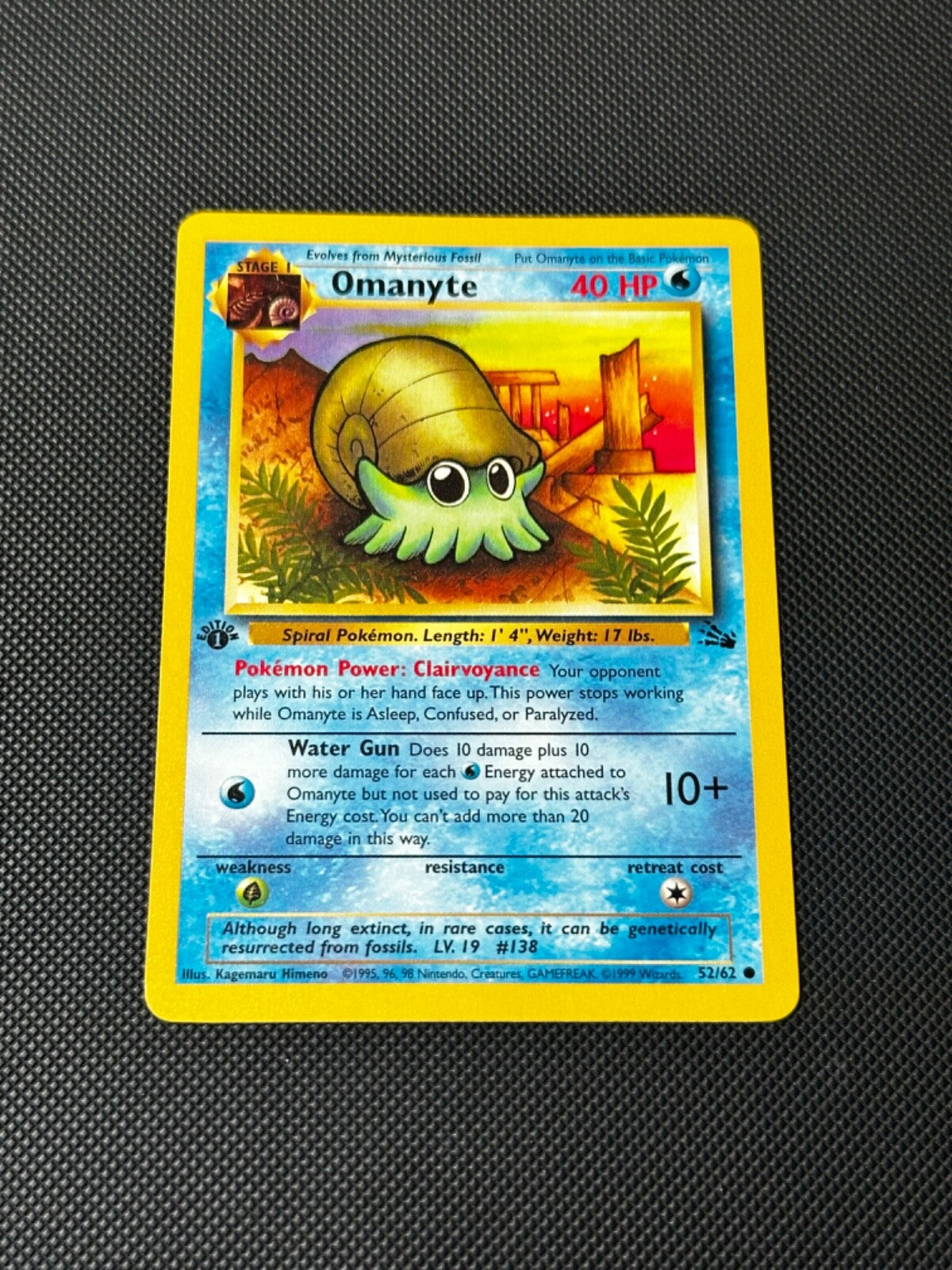 Omanyte 52/62 1st Edition Pokémon Card Fossil Common WOTC NM0