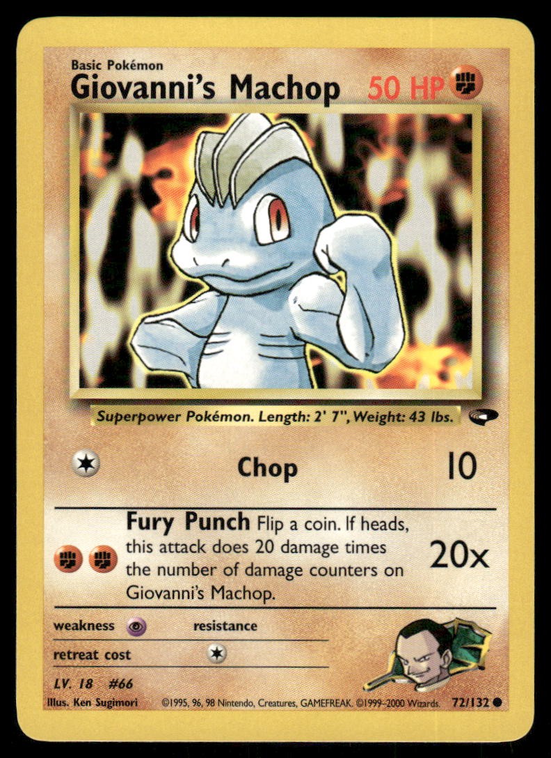 Pokemon Cards Giovanni's Machop 72/132 UNLIMITED Gym Challenge WOTC Common NM0