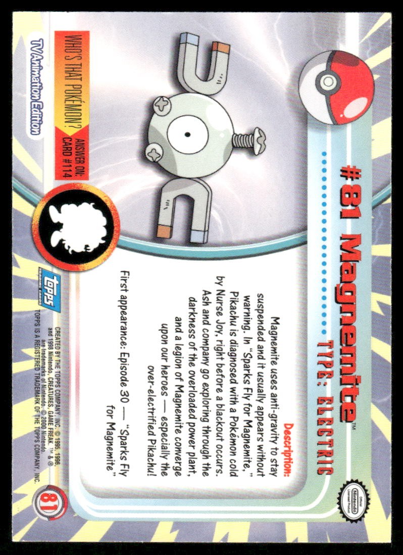 Pokemon Cards Magnemite #81 Topps Trading Cards Series 2 NM *21