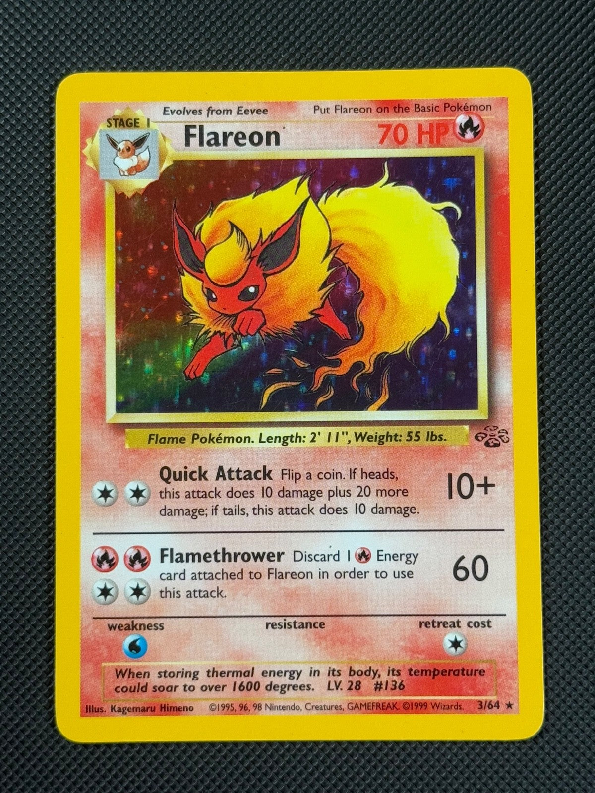 Flareon 3/64 HOLO Pokémon Card WOTC Jungle Unlimited Holo Rare0