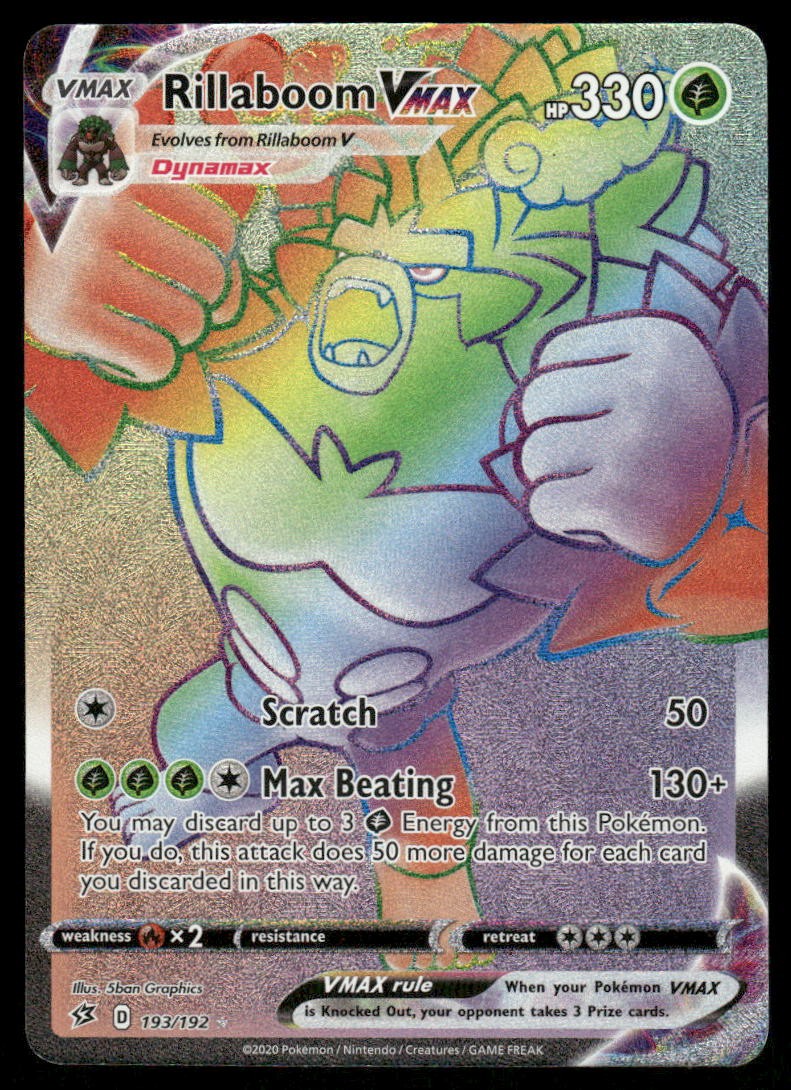 Pokemon Cards Rillaboom VMAX 193/192 Rebel Clash Rare Rainbow NM0
