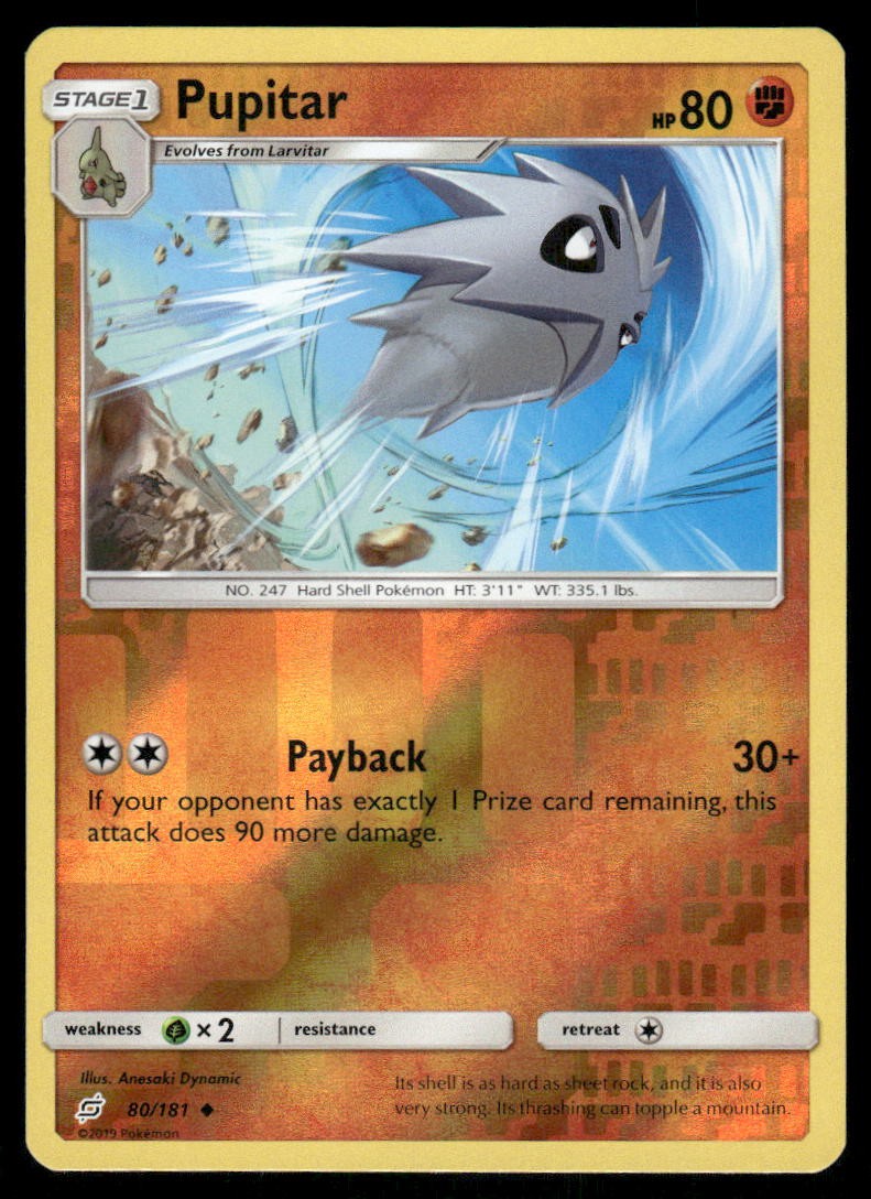 Pokemon Cards Pupitar 80/181 Reverse Holo Team Up Sun & Moon NM0