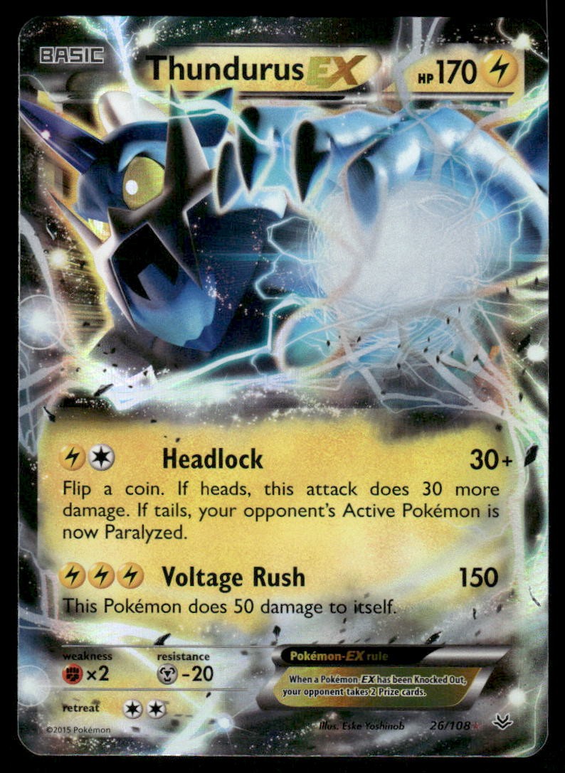 Pokemon Cards Thundurus EX 26/108 Roaring Skies Holo Rare EX NM0