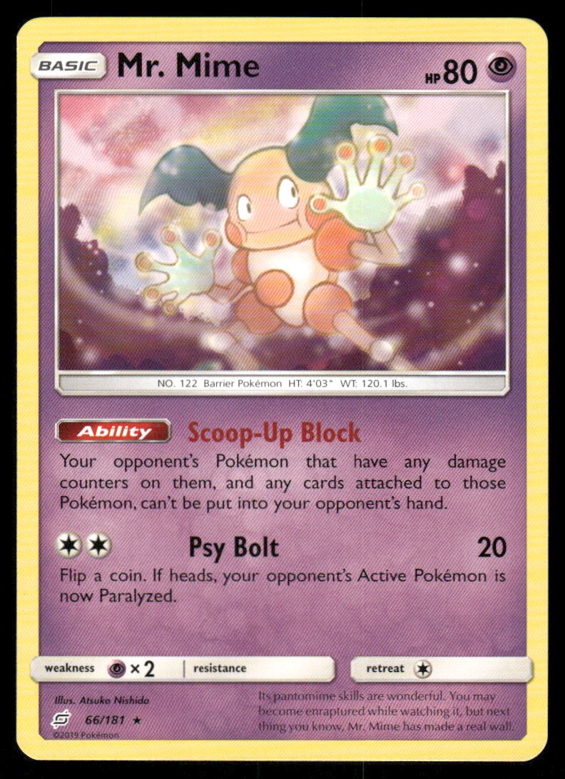 Pokemon Cards Mr. Mime 66/181 Team Up Sun & Moon Rare NM0