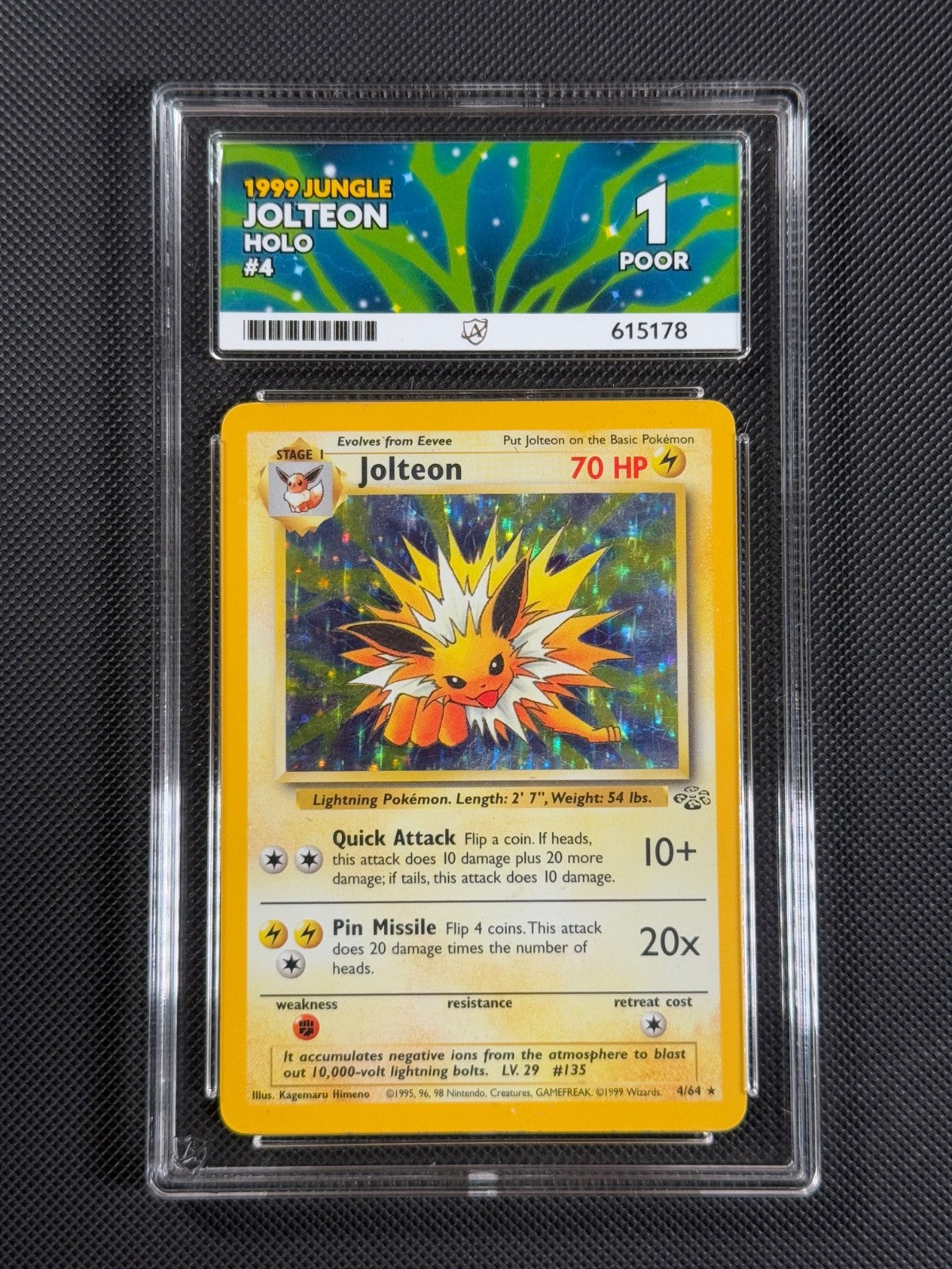 ACE 1 Jolteon 4/64 HOLO Pokémon Card WOTC Jungle Unlimited Holo Rare0