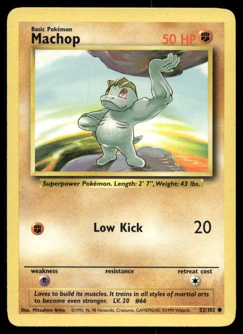 Pokemon Cards Machop 52/102 UNLIMITED Base Set WOTC Common LP0