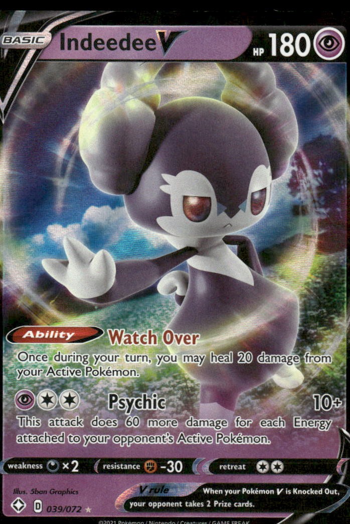 Pokemon Cards Indeedee V 039/072 Shining Fates Holo Rare V NM0