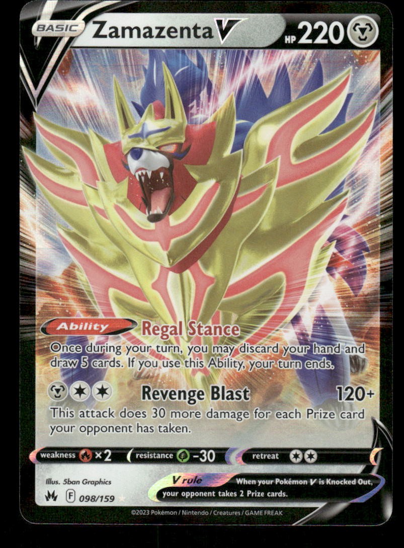 Pokemon Cards Zamazenta V 098/159 Crown Zenith Holo Rare V NM0