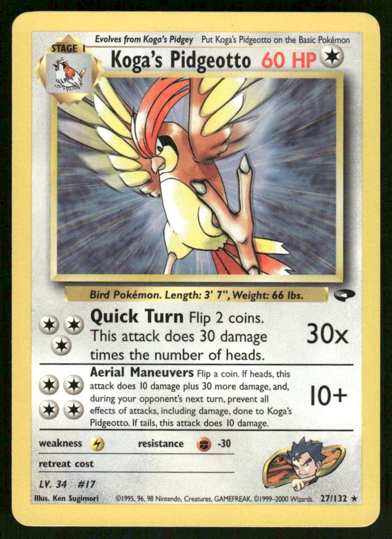 Pokemon Cards Koga's Pidgeotto 27/132 UNLIMITED Gym Challenge Rare LP0